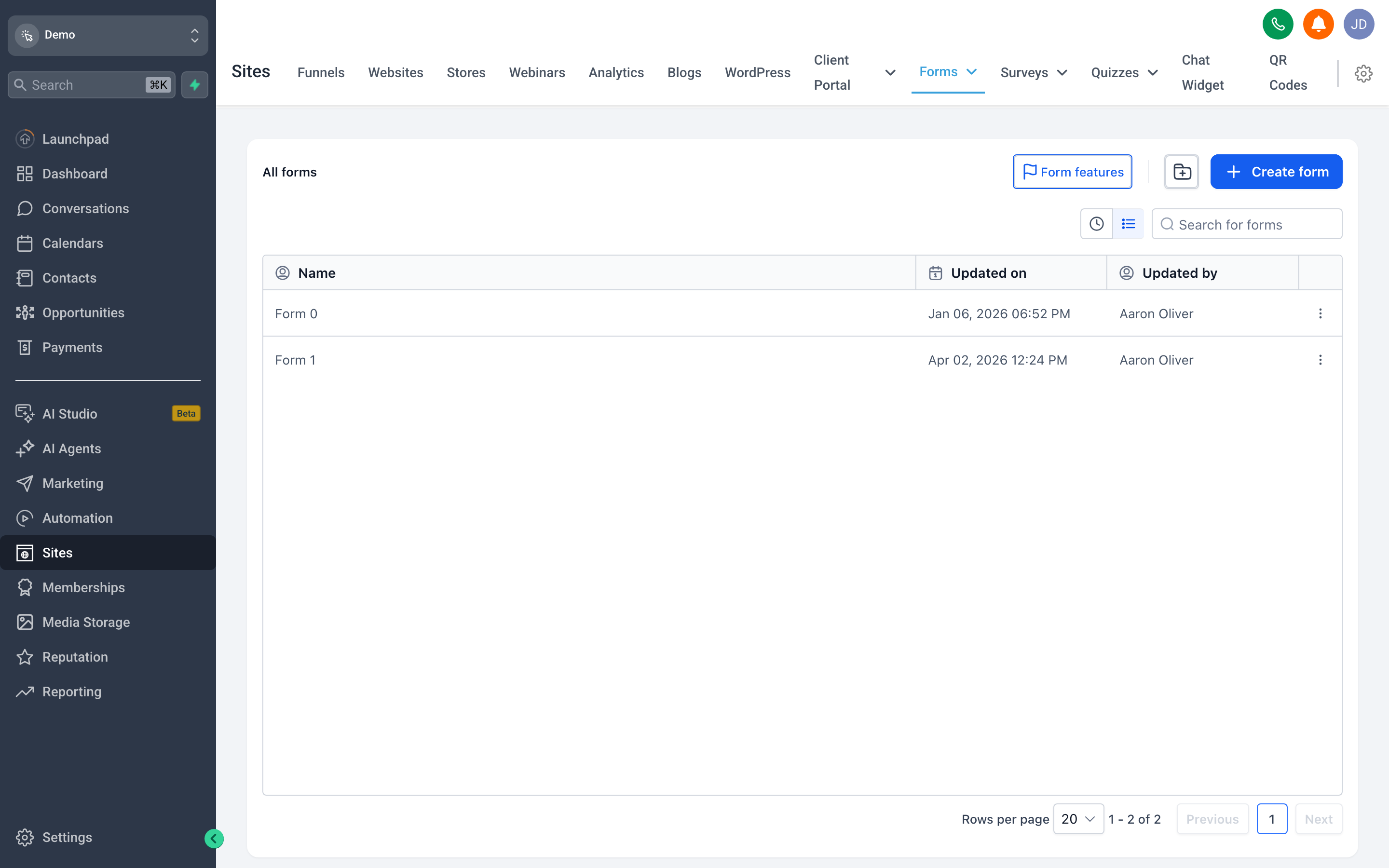 Forms in {{brandName}} — Capture leads right on your site with drag-and-drop forms you can embed anywhere — every submission flows into your contacts.