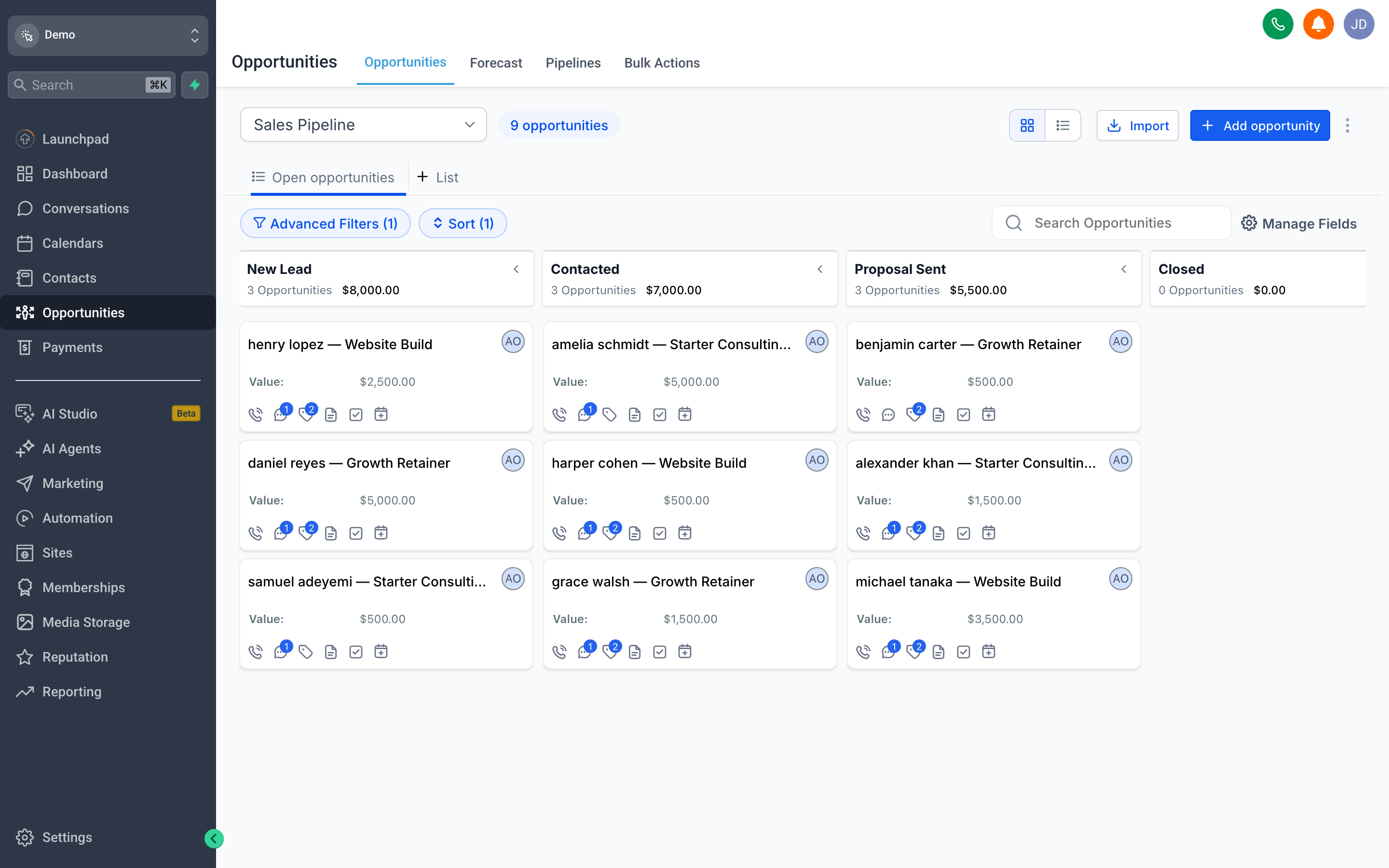 List View & Filters in {{brandName}} — The spreadsheet companion to the pipeline board — every deal as a sortable, filterable row, with custom columns and quick add.