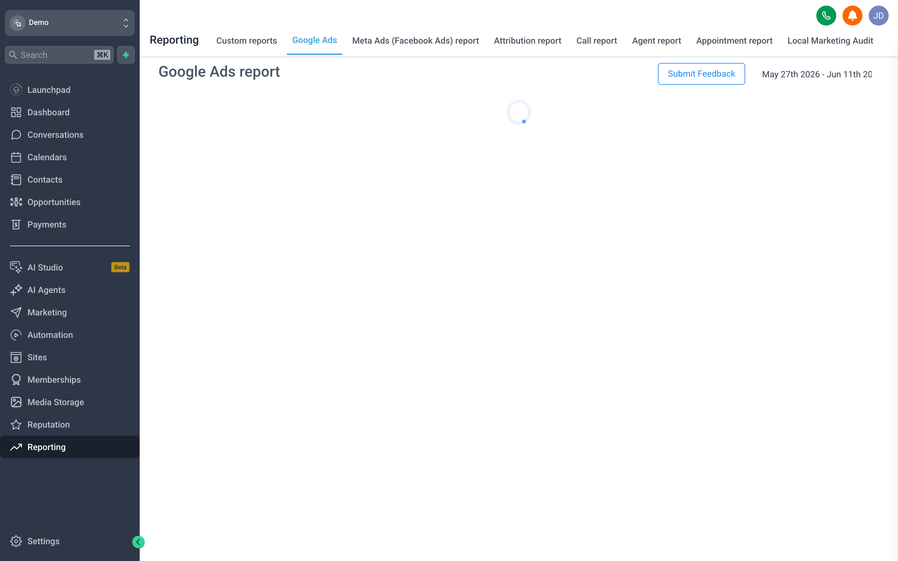 Google Ads Reporting in {{brandName}} — a dashboard of Google Ads spend, clicks, and conversions once an account is connected
